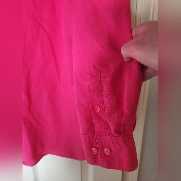 Jones Wear Sport L Pink LINEN Cotton Roll Lngslv Pocket Buttons Up Women Shirt - Picture 7 of 9
